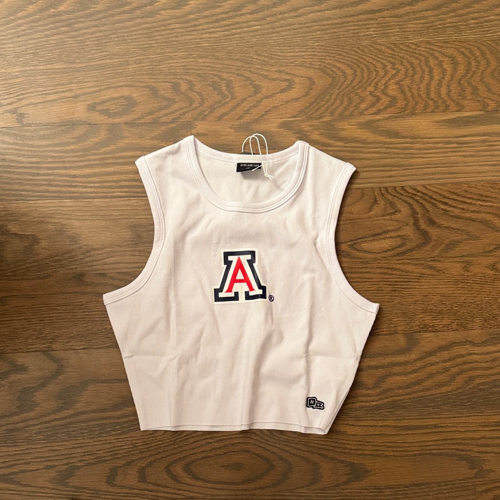 White Crop Top with Red and Black Logo